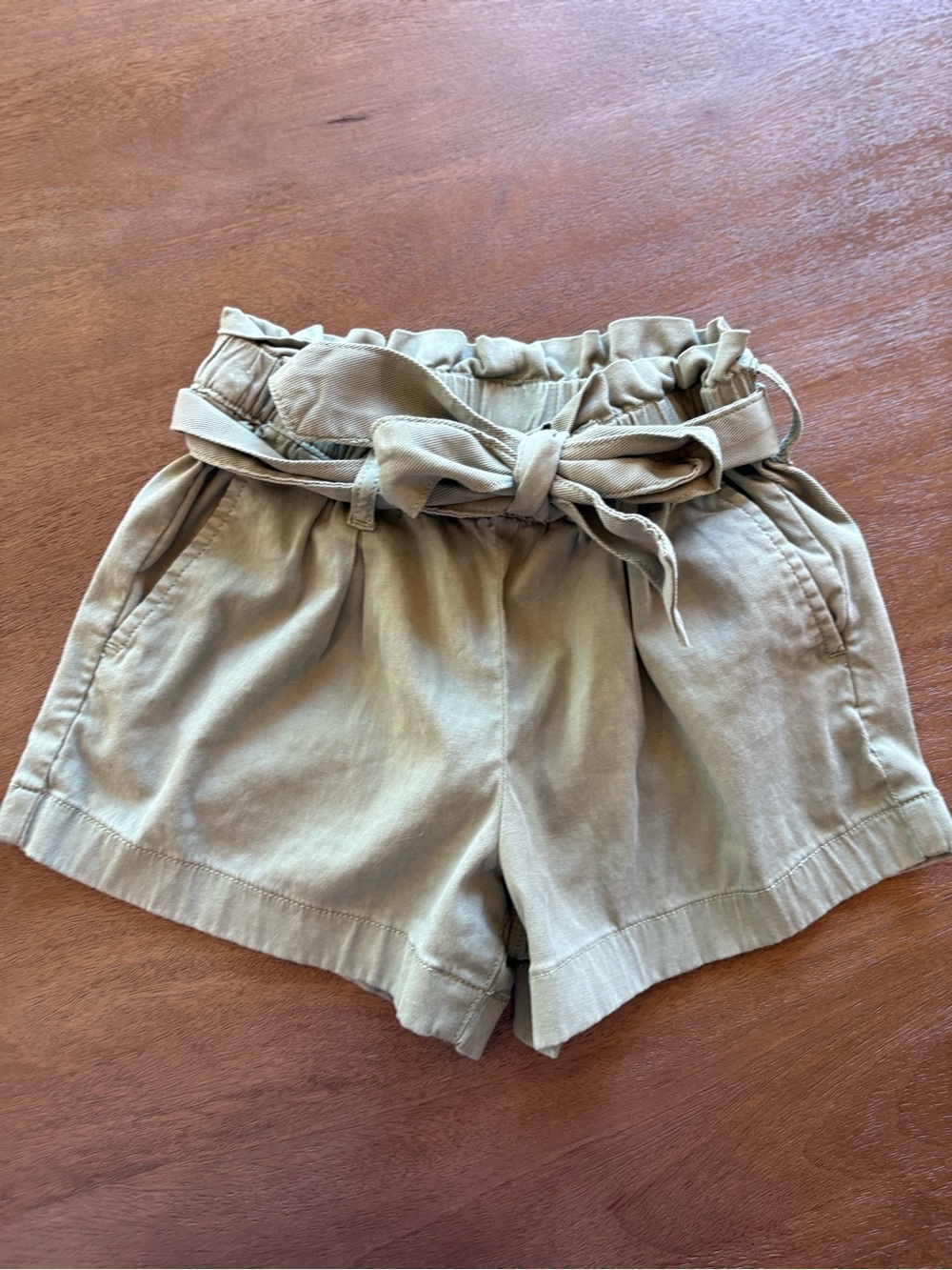 Crewcuts Girls’ Light Khaki High-Waist Paperbag Shorts with Tie Belt